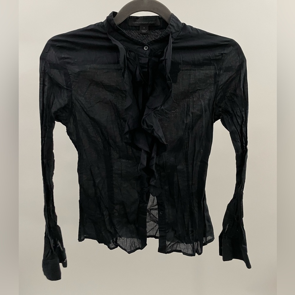 Goth Victorian Ruffle Blouse Sz S Black